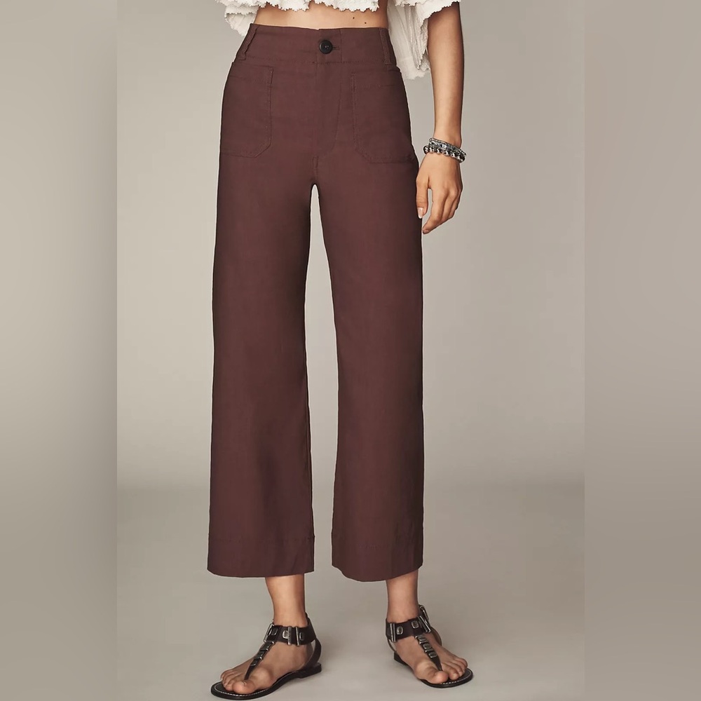 Anthropologie Maeve The Colette Cropped Wide Leg Pant Tall Linen Blend Cocoa NWT - Picture 14 of 15